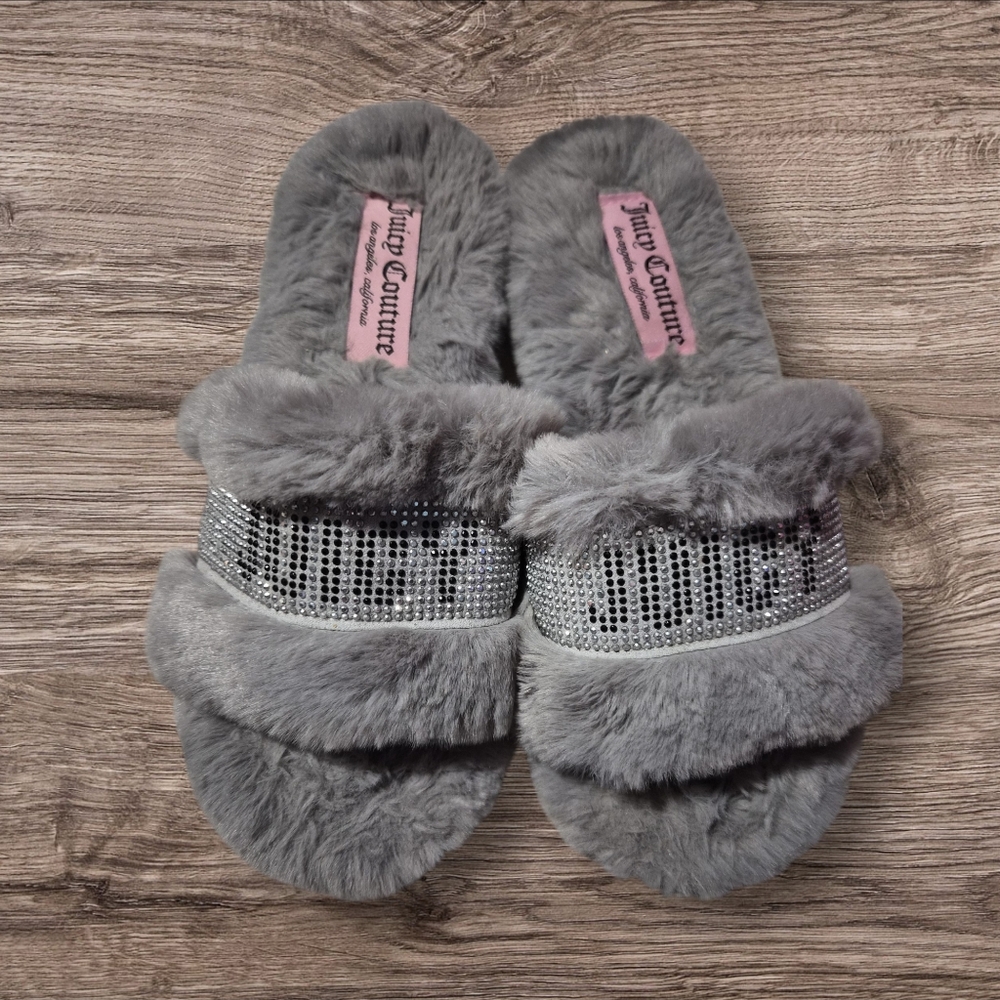 Juicy Couture Gray Fur Slide Sandals